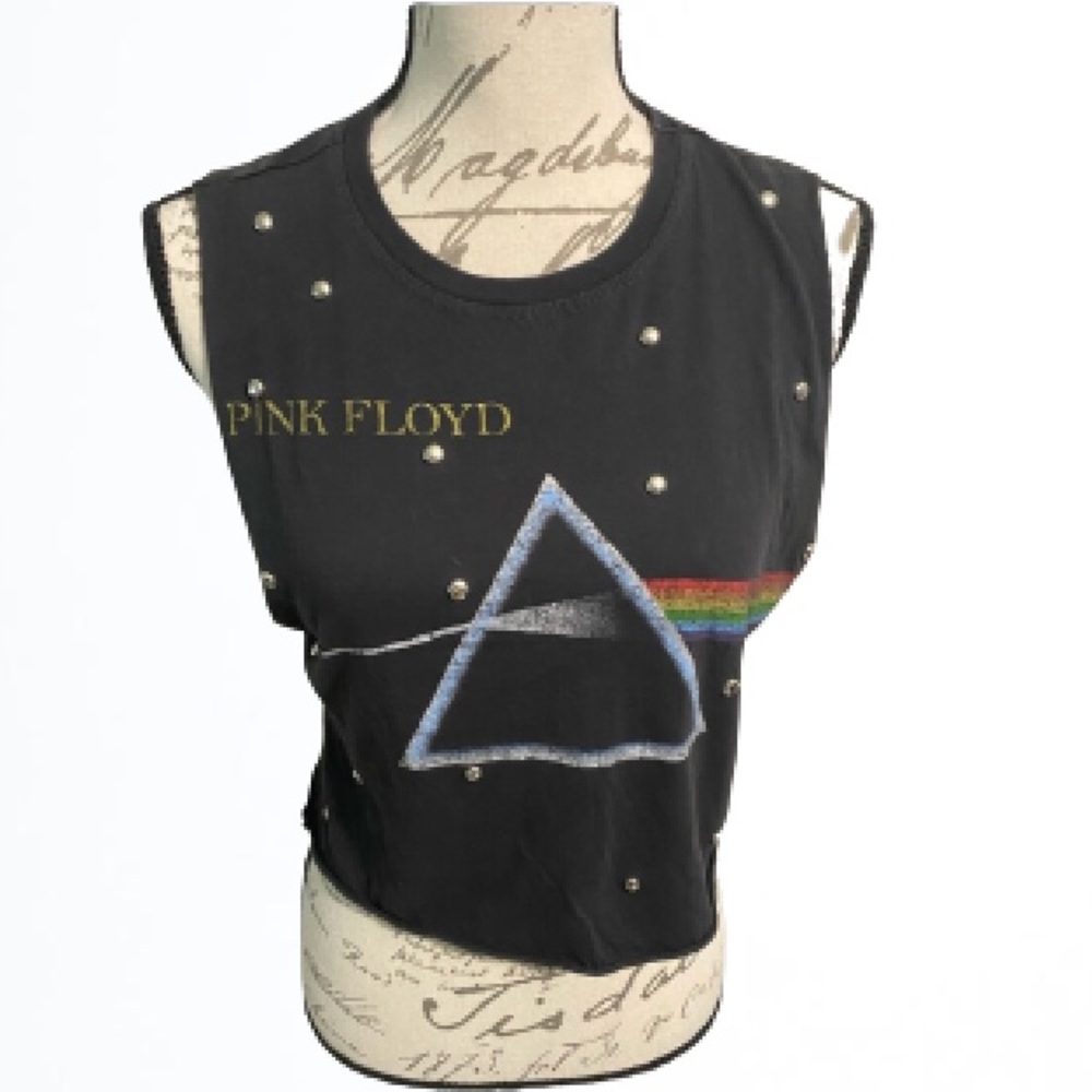 PINK FLOYD Studded Crop Top Black Small